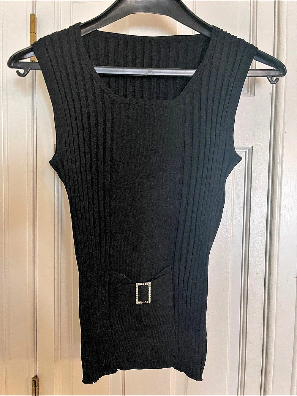 Ribbed Buckle Tank Top in Black